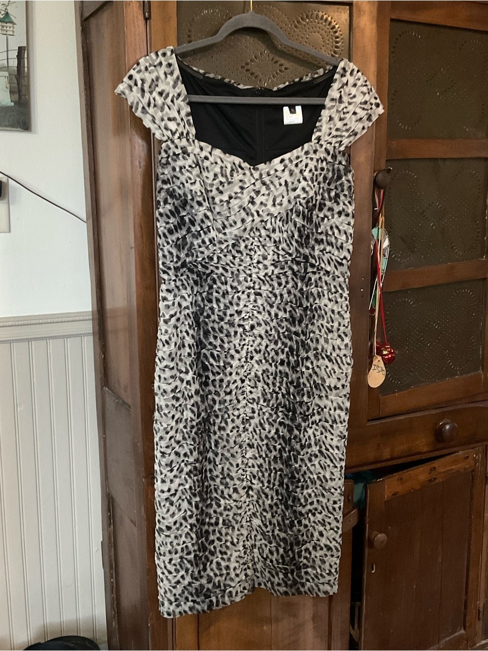 Tadashi Shoji Black White Silk Animal Print Dress 10